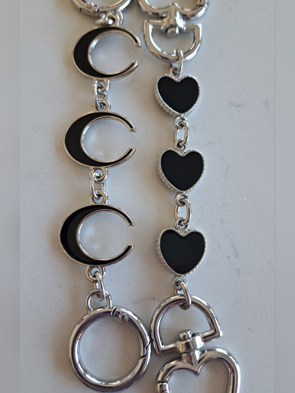 Coach Monogram Style Blk/Silver Set(2) Purse Charm Or Strap Extender, NWOT